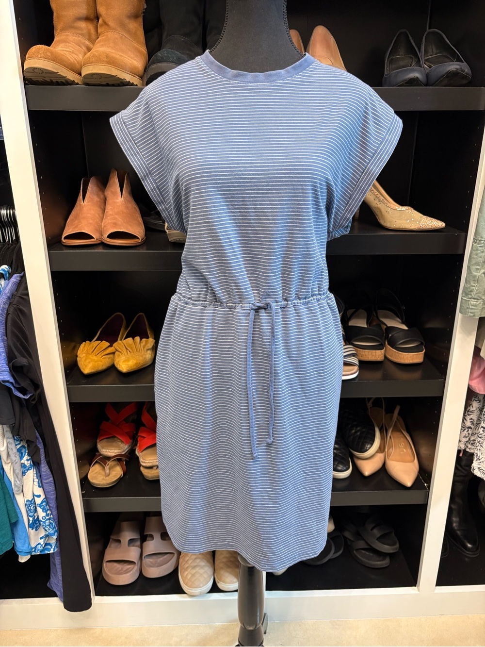 a new day Light Blue Striped Tie-Waist Midi Dress